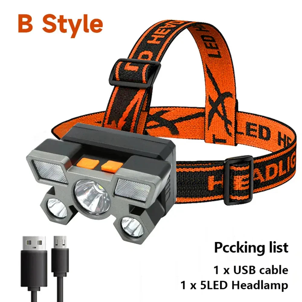 High-Quality 5 LED Rechargeable Flashlight with Built-in Battery Strong Light Headlamp for Camping, Adventure, and Fishing