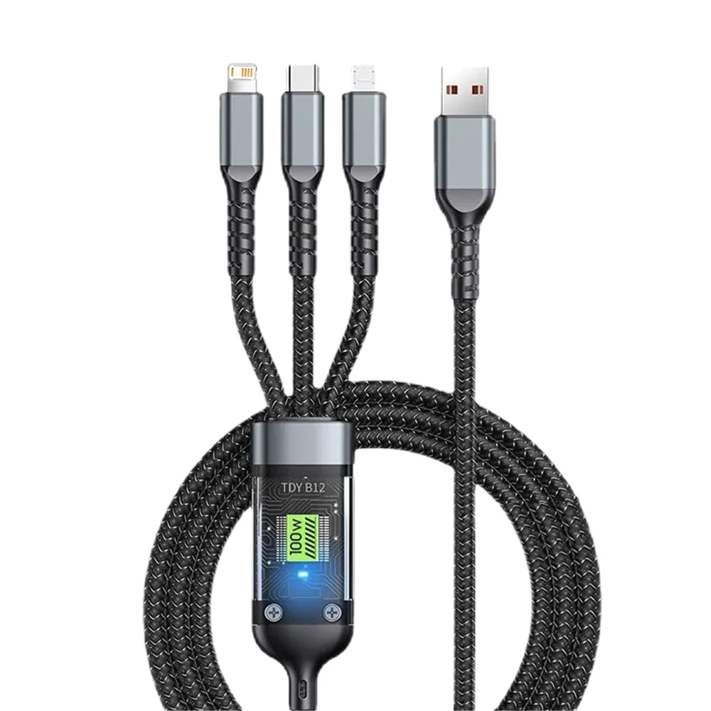 Luminous 3-in-1 Cable - 100W Fast-Charging with Digital Display