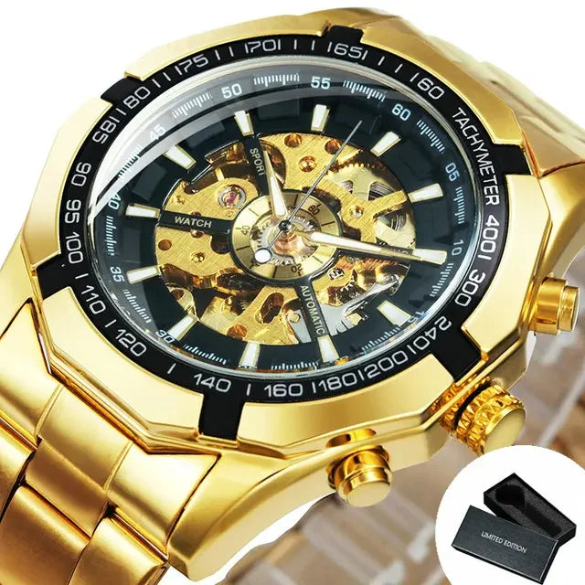 Forsining 2021 Stainless Steel Waterproof Mens Skeleton Watches Top Brand Luxury Transparent Mechanical Sport Male Wrist Watches