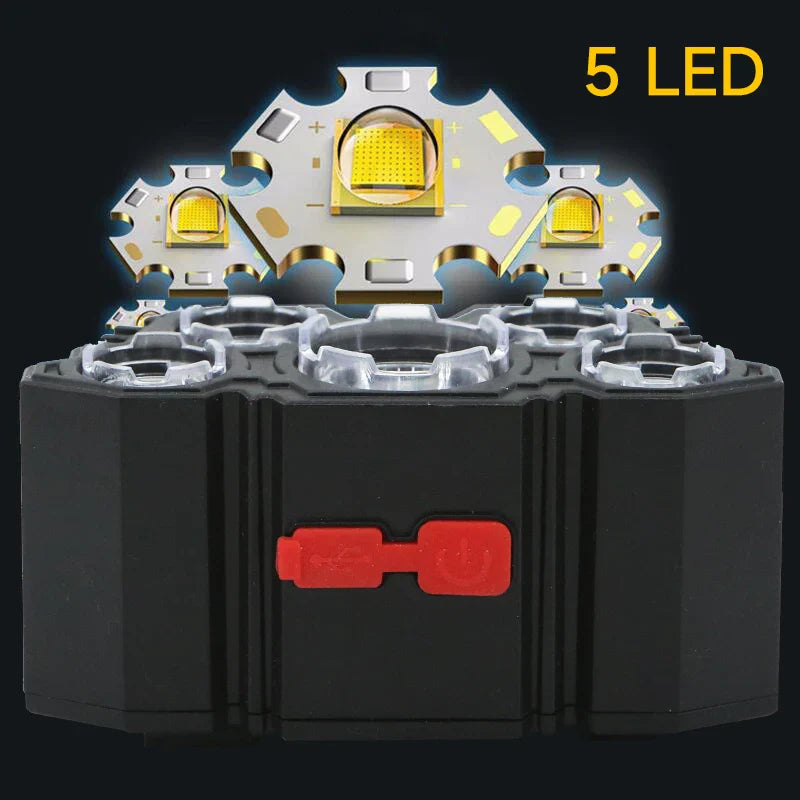 High-Quality 5 LED Rechargeable Flashlight with Built-in Battery Strong Light Headlamp for Camping, Adventure, and Fishing