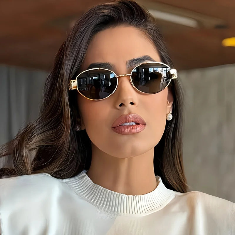 Sunglasses Oval Metal Frame Classic UV400 for Men and Women