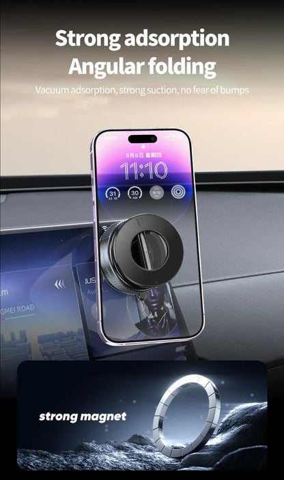Strong Magnetic Car Phone Holder – Foldable, 360° Adjustable | Vacuum Mount for Car, Desk, Bathroom