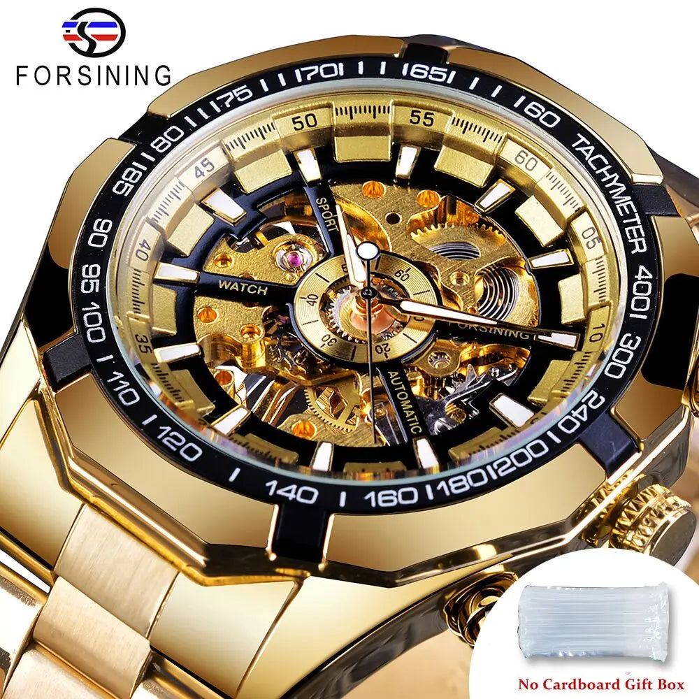 Forsining 2021 Stainless Steel Waterproof Mens Skeleton Watches Top Brand Luxury Transparent Mechanical Sport Male Wrist Watches