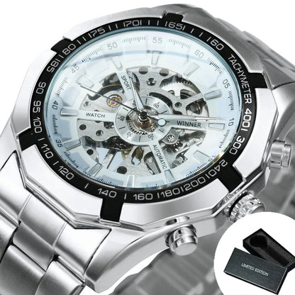 Forsining 2021 Stainless Steel Waterproof Mens Skeleton Watches Top Brand Luxury Transparent Mechanical Sport Male Wrist Watches