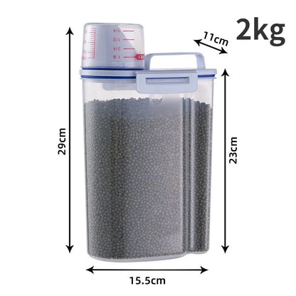1.5kg/2kg Dog Cat Food Storage Pail with Measuring Cup - Moisture-proof Sealed Plastic Container