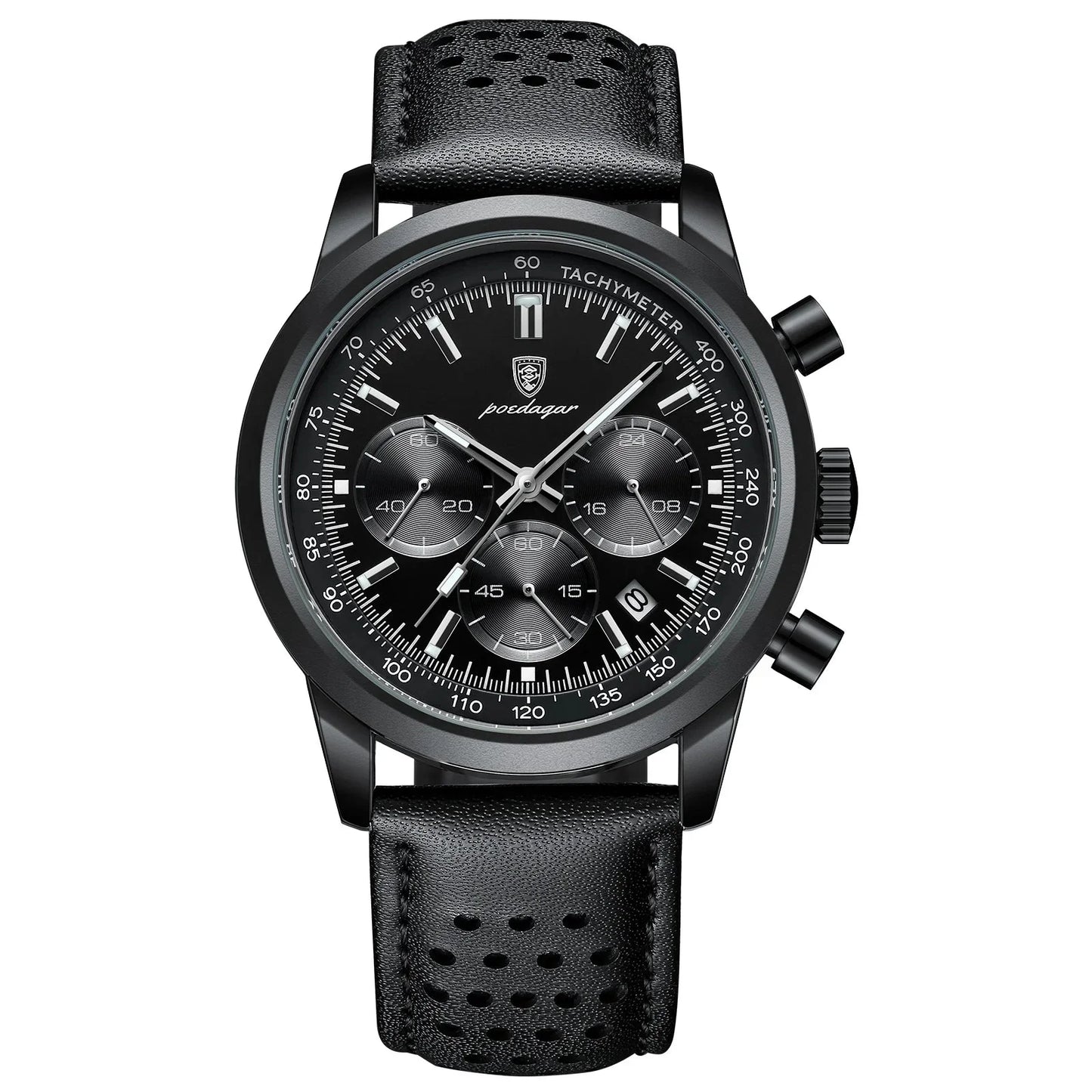 Luminous Leather Chronograph Watch