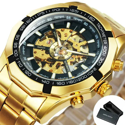 Forsining 2021 Stainless Steel Waterproof Mens Skeleton Watches Top Brand Luxury Transparent Mechanical Sport Male Wrist Watches