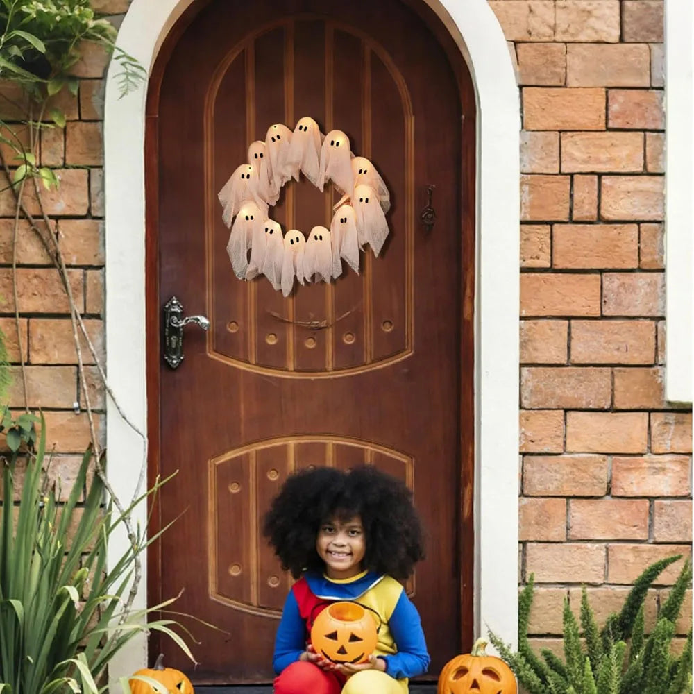 SpookGlow™ Ghost Wreath – Light Up Your Haunt