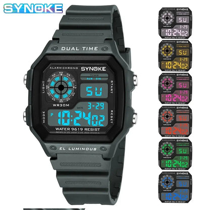 Digital Sports Watch – Waterproof Multifunction Luminous Wristwatch - 7-Color Lights