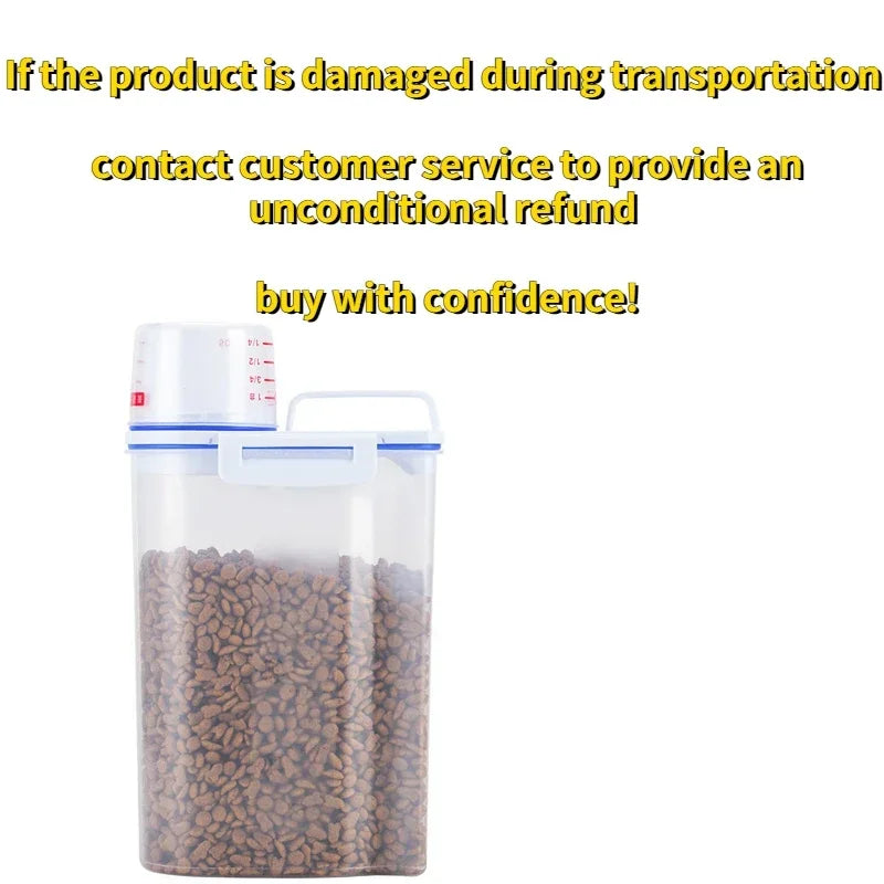 1.5kg/2kg Dog Cat Food Storage Pail with Measuring Cup - Moisture-proof Sealed Plastic Container