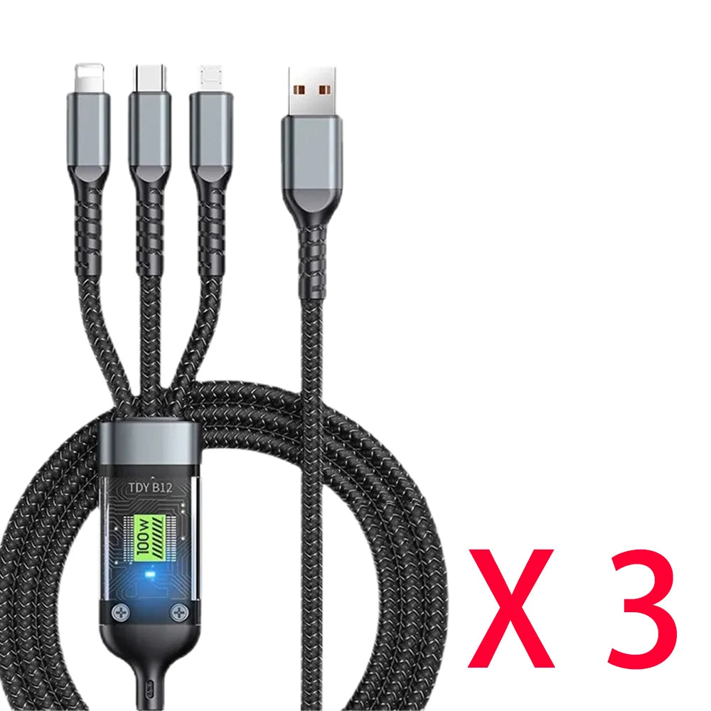 Luminous 3-in-1 Cable - 100W Fast-Charging with Digital Display
