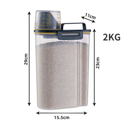 1.5kg/2kg Dog Cat Food Storage Pail with Measuring Cup - Moisture-proof Sealed Plastic Container