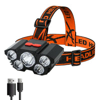High-Quality 5 LED Rechargeable Flashlight with Built-in Battery  Strong Light Headlamp for Camping, Adventure, and Fishing