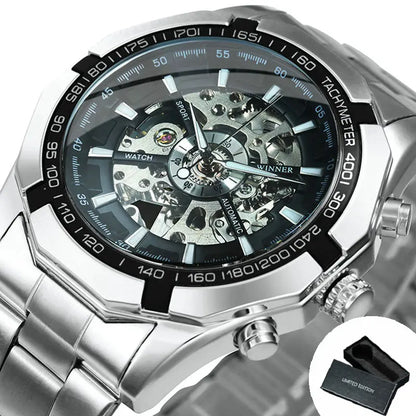 Forsining 2021 Stainless Steel Waterproof Mens Skeleton Watches Top Brand Luxury Transparent Mechanical Sport Male Wrist Watches